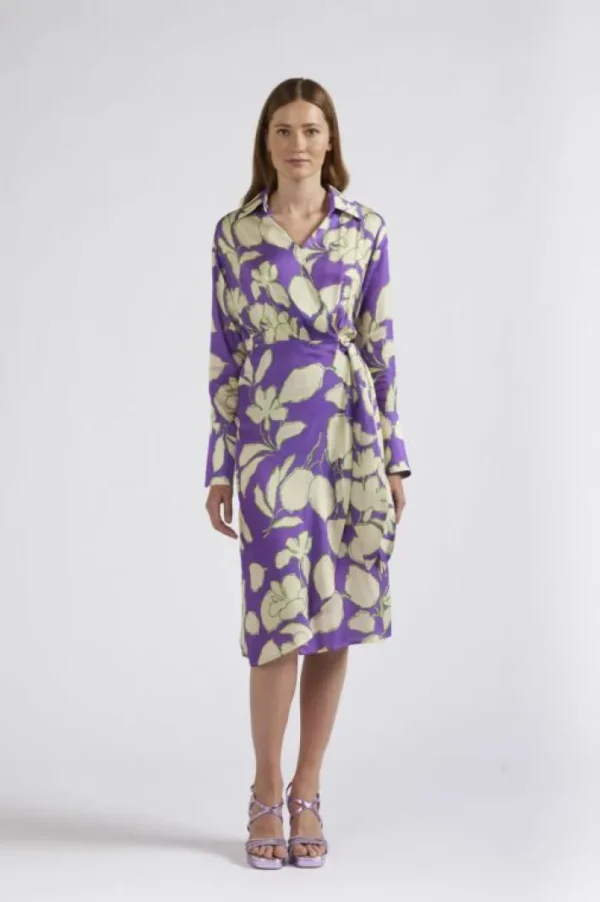 CafèNoir abito stampato legato a portafoglioo maxy fiore viola