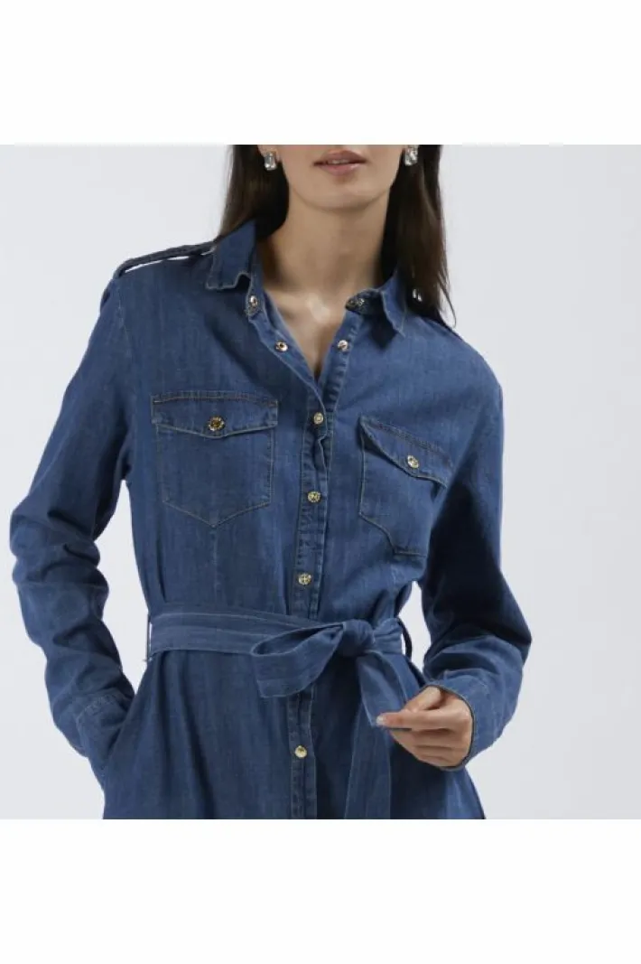 CafèNoir abito tipo chemisier in chambray blu medio