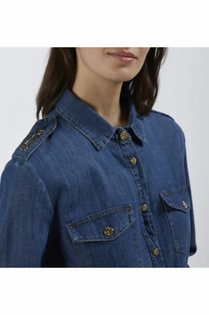 CafèNoir abito tipo chemisier in chambray blu medio