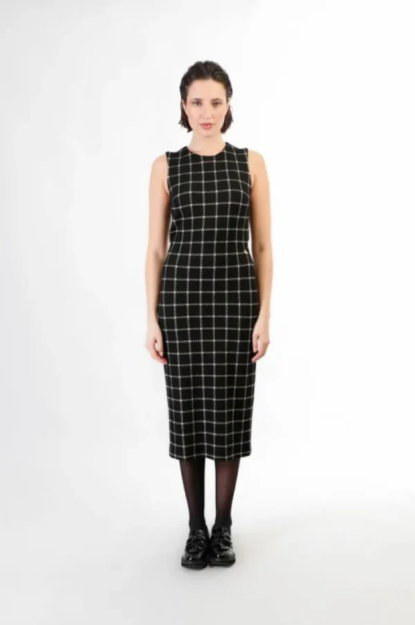 CafèNoir abito tubino tessuto jacquard quadro multinero