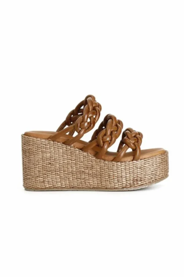 CafèNoir ciabatta tre fasce su zeppa in rafia