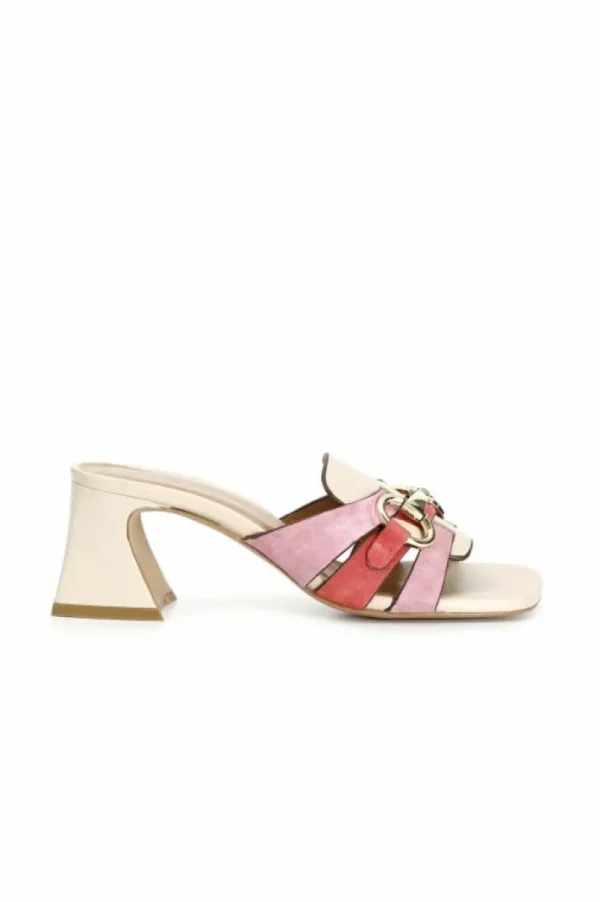 CafèNoir ciabatte in pelle e pelle scamosciata con accessorio multi beige