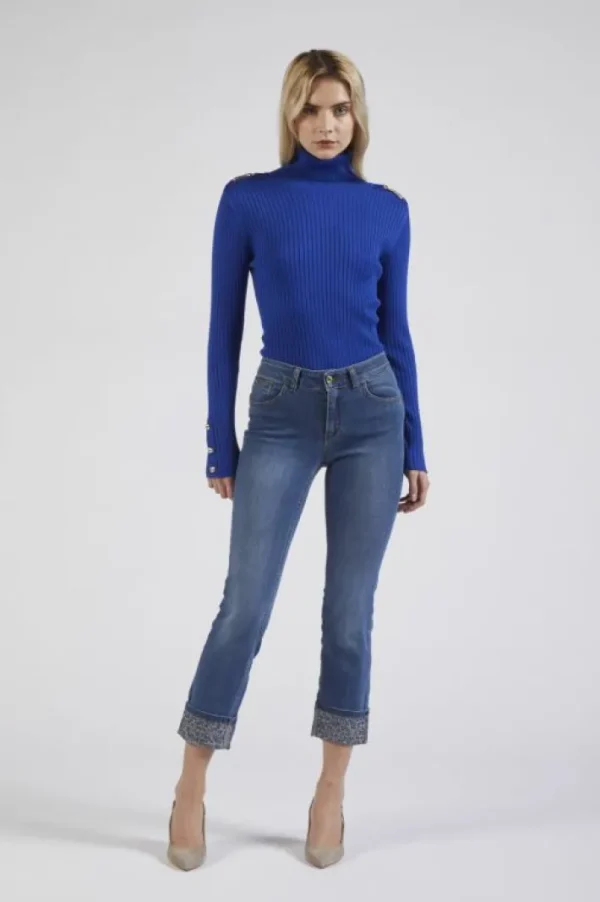 CafèNoir denim  slim con stras al risvolto blu medio chiaro