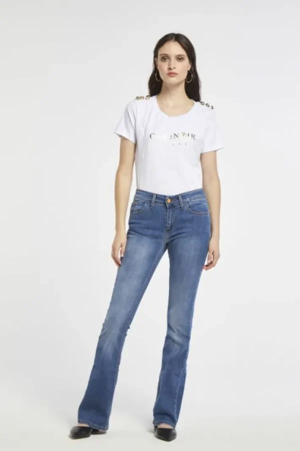 CafèNoir flare jeans anna in tela denim superstretch blu medio