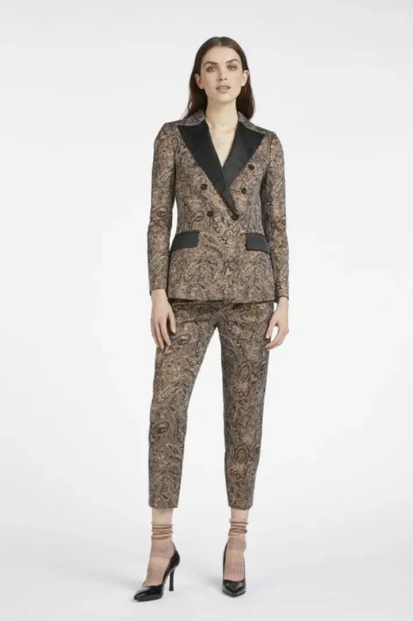 Donna CafèNoir giacca doppiopetto in tessuto jacquard con dettagli in raso