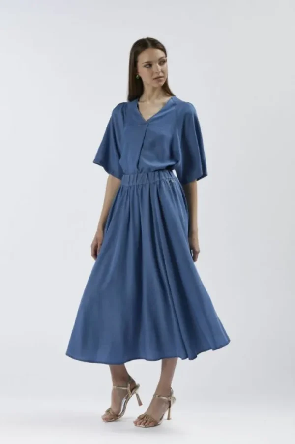 CafèNoir gonna ampia in tencel denim blu medio