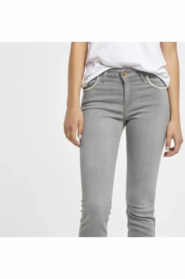 CafèNoir jeans audrey slim in tela superstretch con strass light grey