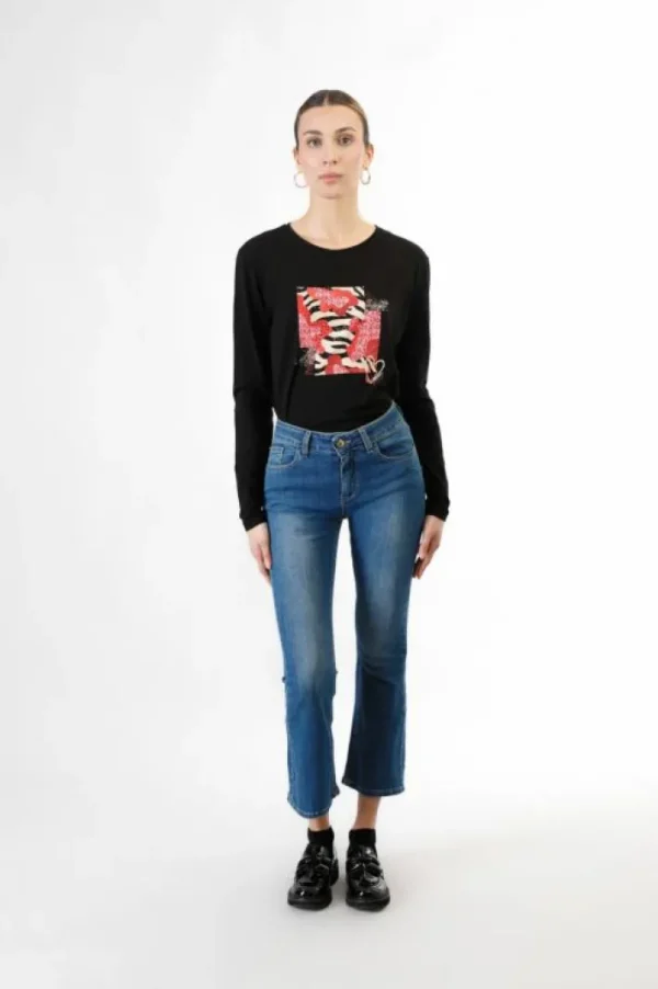 CafèNoir jeans denim cropped flare blu medio