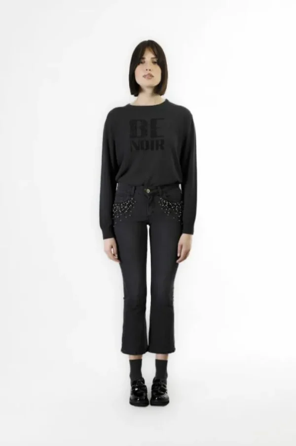 CafèNoir jeans denim cropped flare con perle alle tasche