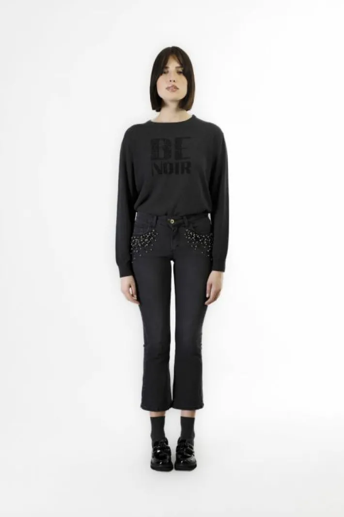 CafèNoir jeans denim cropped flare con perle alle tasche