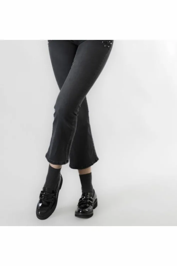 CafèNoir jeans denim cropped flare con perle alle tasche