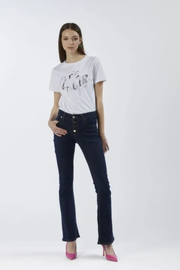 CafèNoir jeans denim flare con bottoniera