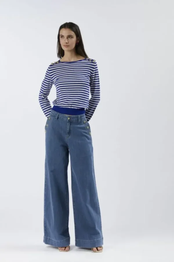 CafèNoir jeans denim super wide con bottoni alle tasche