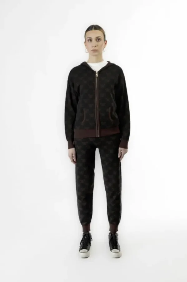 CafèNoir maglia con zip con cappuccio e  logo jacquard