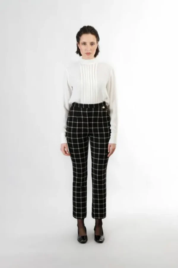 Donna CafèNoir pantaloni a zampa cropped  tessuto jacquard quadro multinero