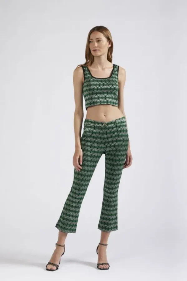 CafèNoir pantaloni cropped flare tessuto jacquard rombo multiverde