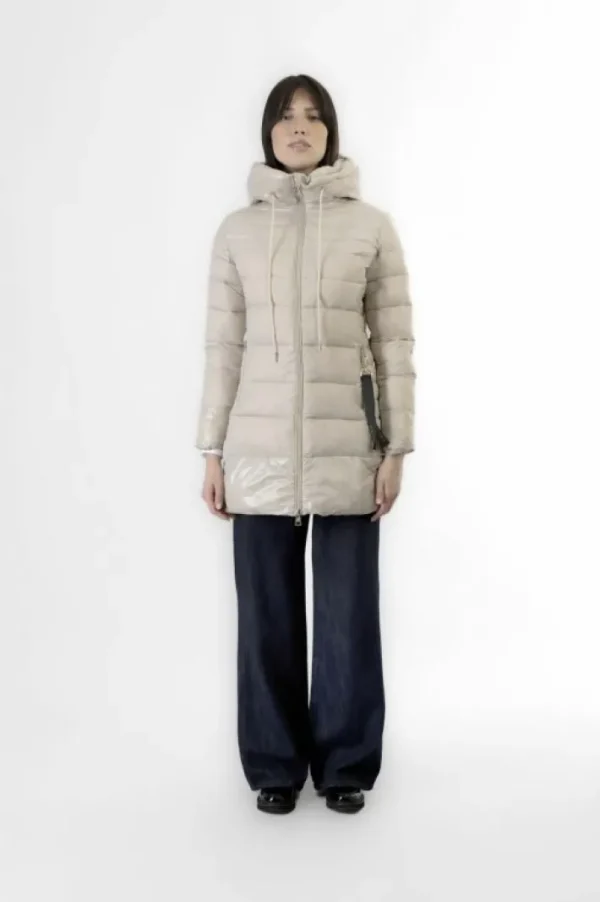 CafèNoir piumino lungo tessuto lucido e opaco