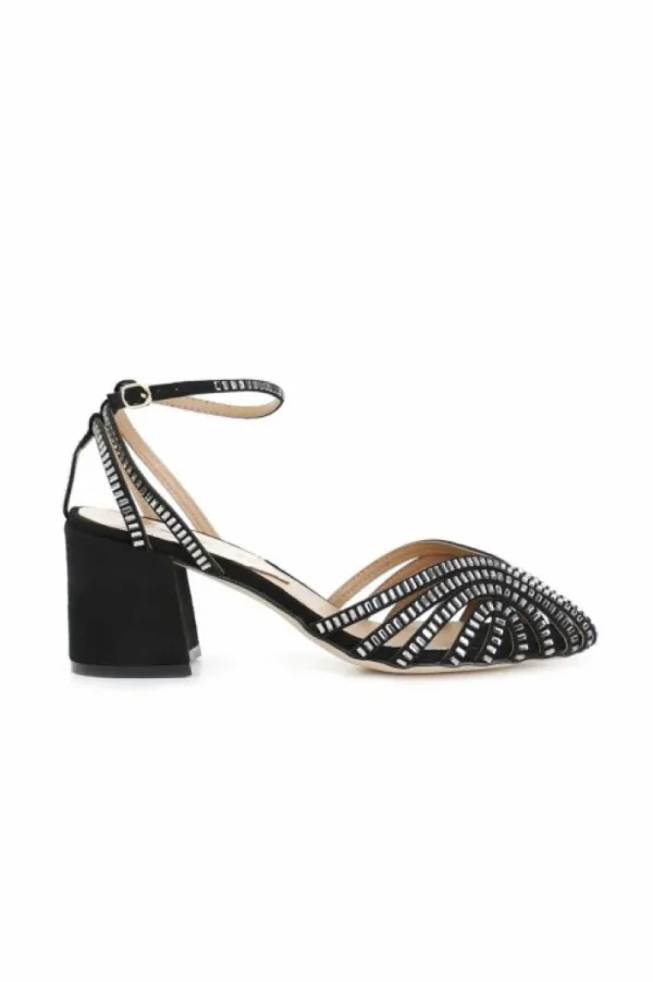 CafèNoir sandali a gabbia laccio alla caviglia in microfibra e strass