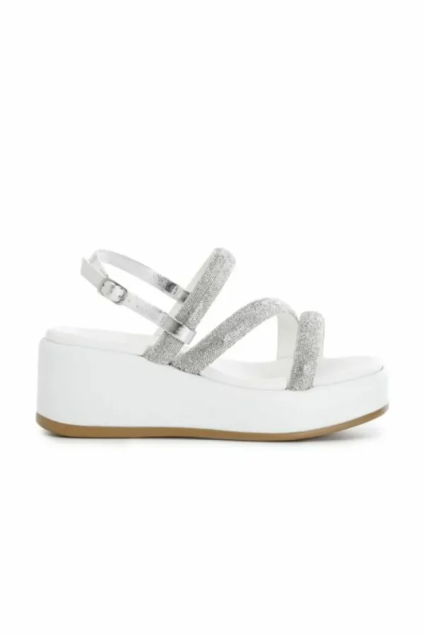 CafèNoir sandali con zeppa e tre fasce con strass