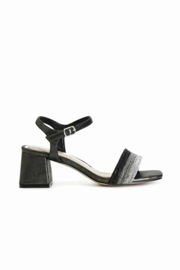 CafèNoir sandali gilda effetto laminato con fasce strass davanti