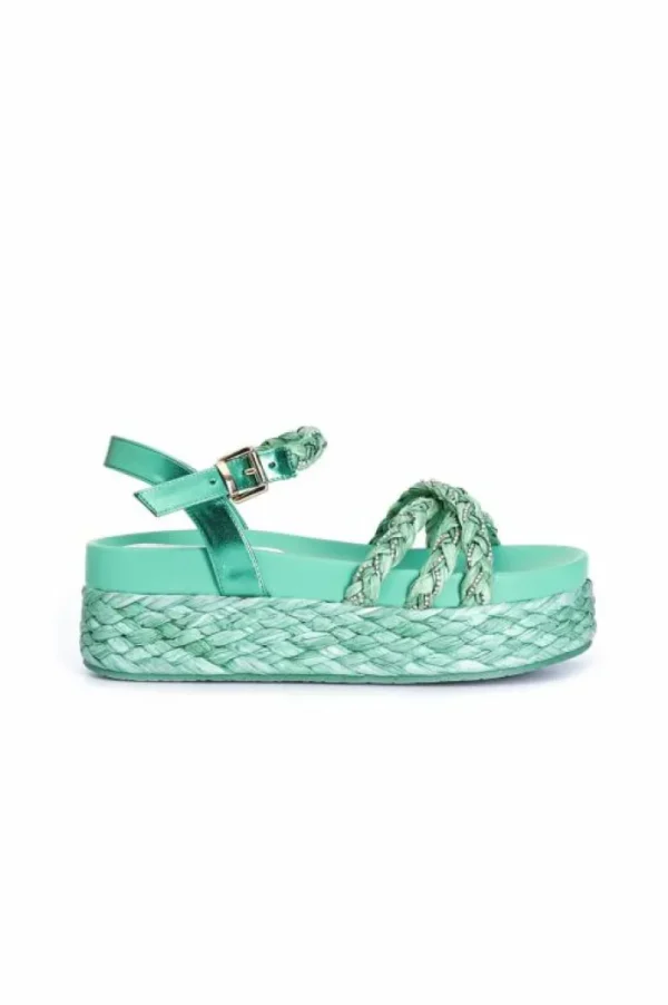 CafèNoir sandali gilda tre fasce rafia e strass