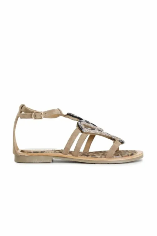 CafèNoir sandali in camoscio e stampa maculata con accessorio strass multi bronzo