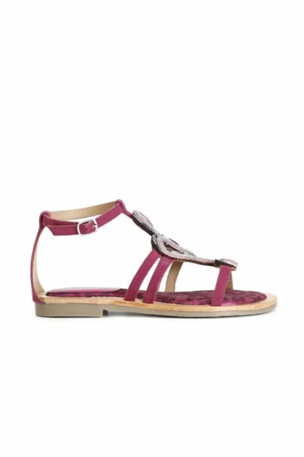 CafèNoir sandali in camoscio e stampa maculata con accessorio strass multi fuxia