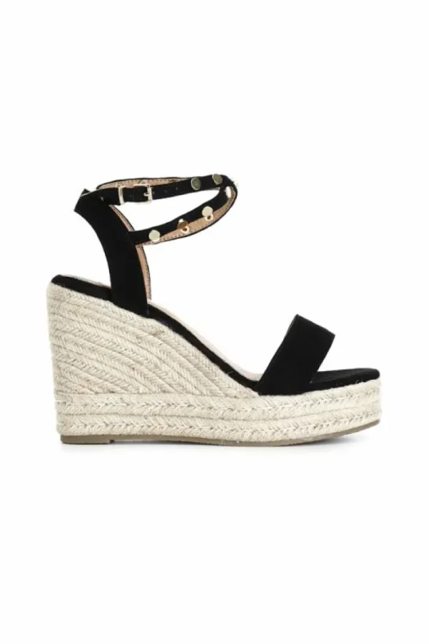 CafèNoir sandali in tessuto con borchie su zeppa corda