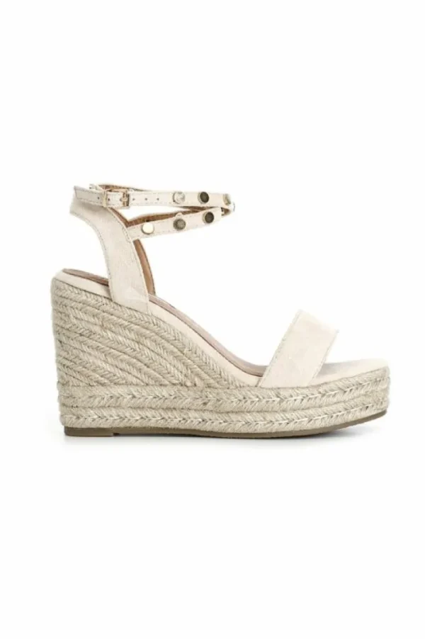 CafèNoir sandali in tessuto con borchie su zeppa corda