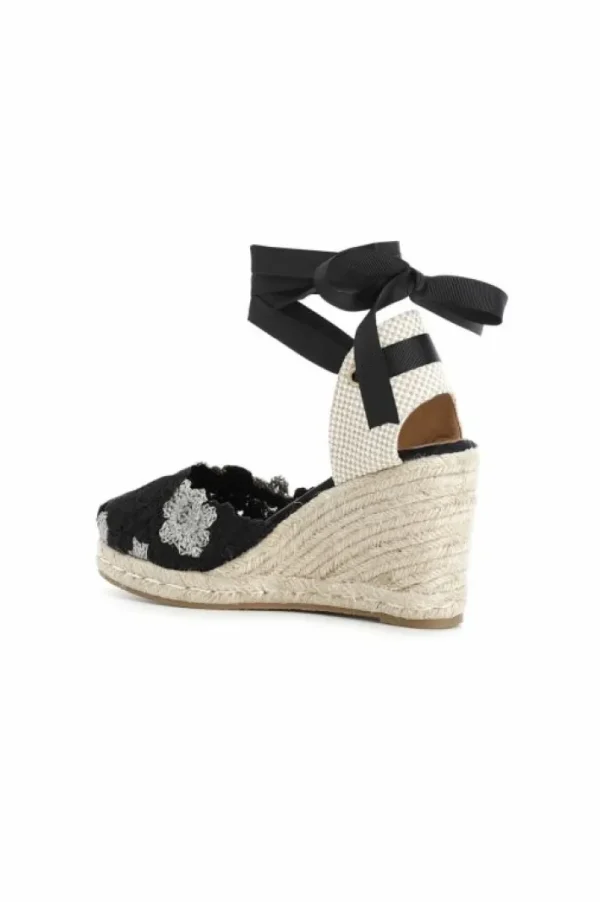 CafèNoir sandali in tessuto ricamato su zeppa in corda multi nero