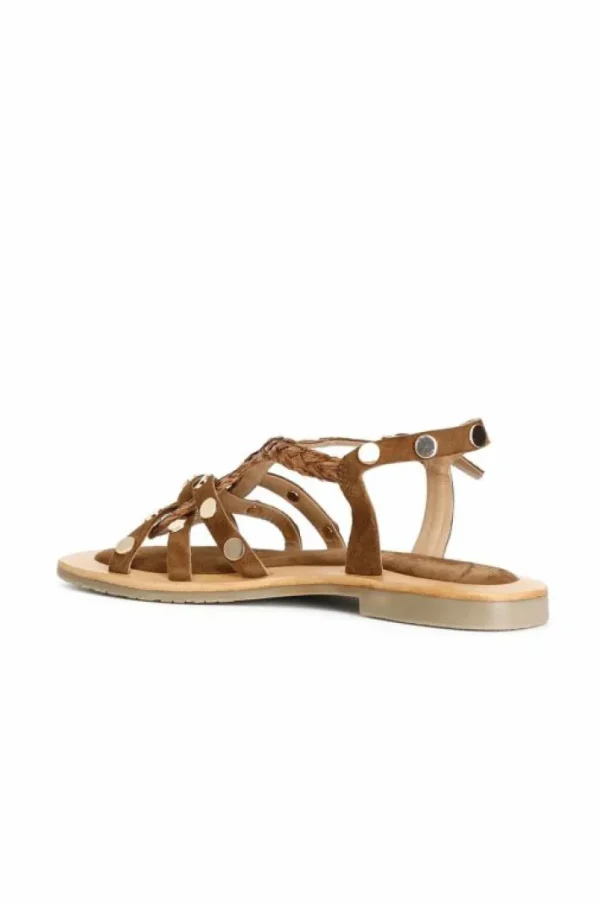 CafèNoir sandali incrocio in pelle scamosciata e raffia