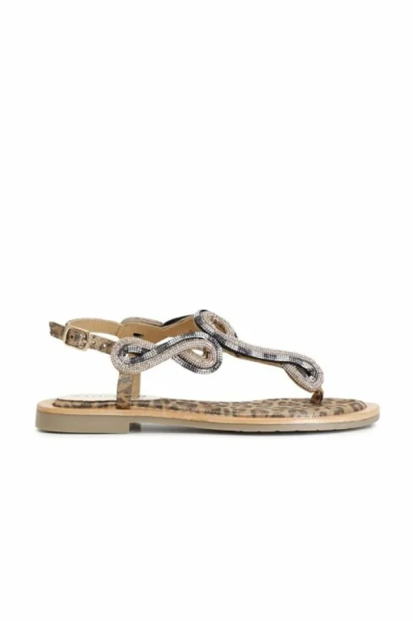 CafèNoir sandali infradito in camoscio e stampa maculata con accessorio strass multi bronzo