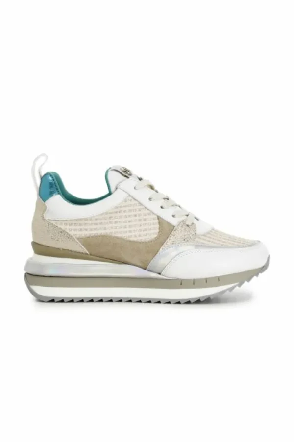 CafèNoir sneakers in tessuto glitter con lacci multi platino