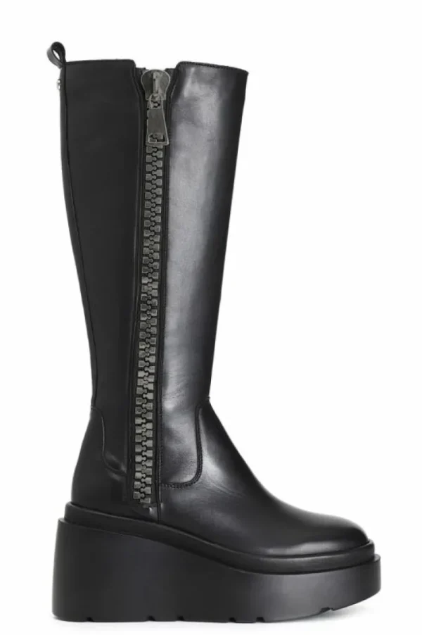 CafèNoir stivale in pelle con maxi cerniera e plateau