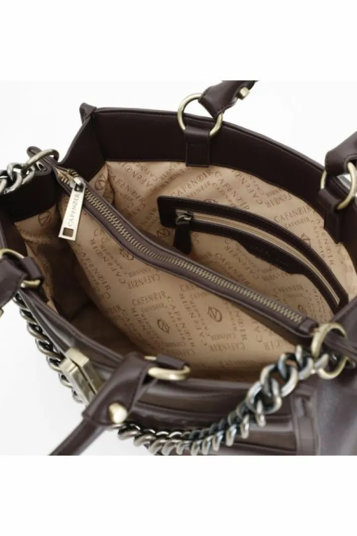 CafèNoir tote con applicazioni di striscie imbottite