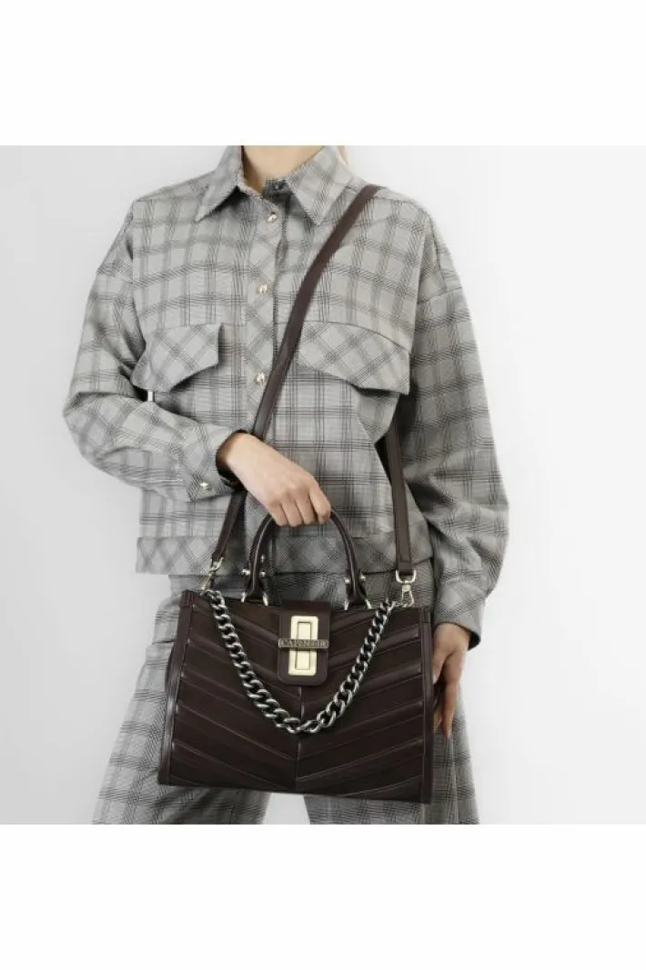 CafèNoir tote con applicazioni di striscie imbottite