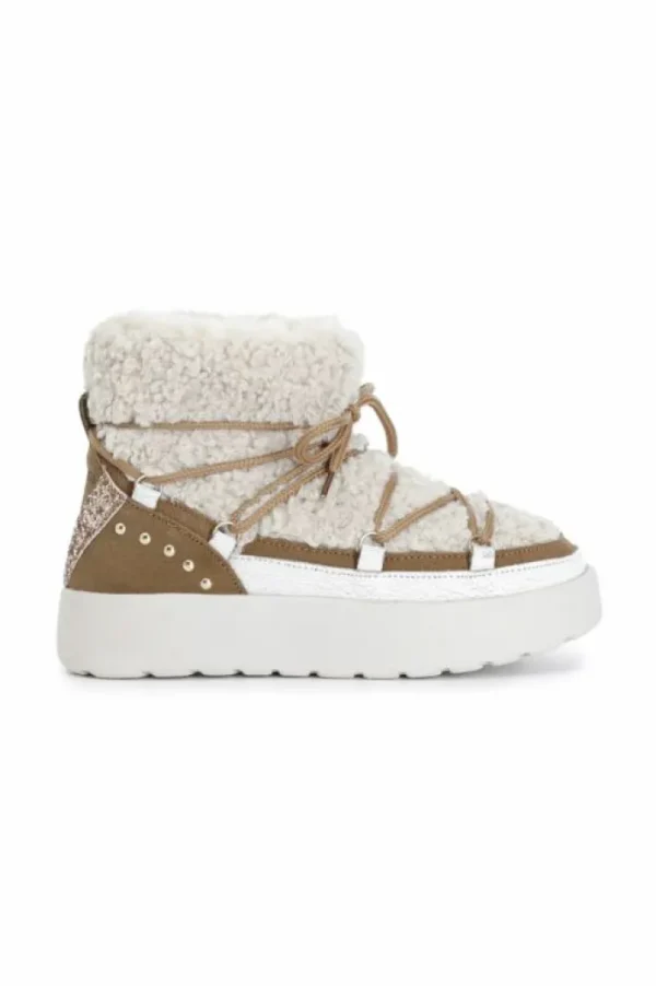 CafèNoir tronchetto allacciato in shearling sintetico multi camel