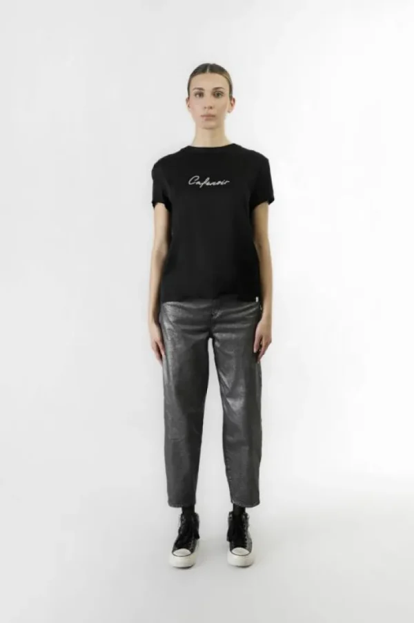 CafèNoir t-shirt bimateriale con logo glitterato