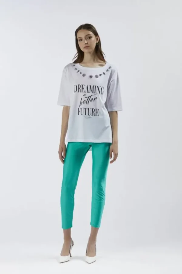 CafèNoir t-shirt con stampa e applicazioni allo scollo