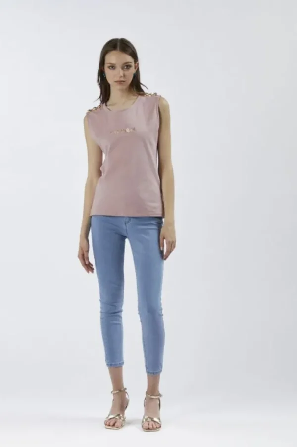 CafèNoir t-shirt smanicata con bottoni e stampa logo