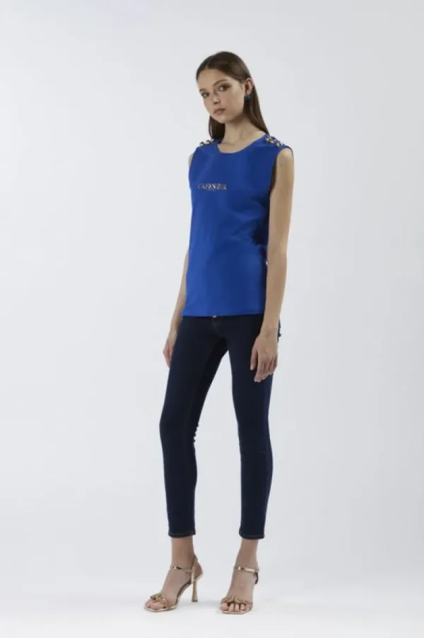 CafèNoir t-shirt smanicata con bottoni e stampa logo