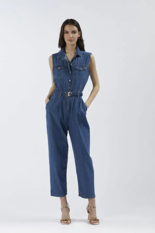 CafèNoir tuta smanicata in chambray blu medio