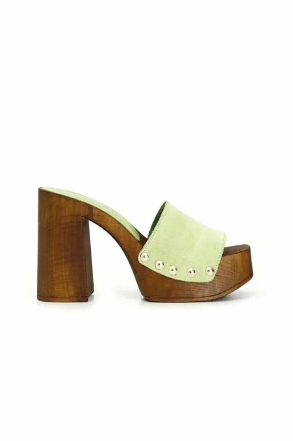 CafèNoir zoccoli con tacco alto e fascia in crosta verde prato